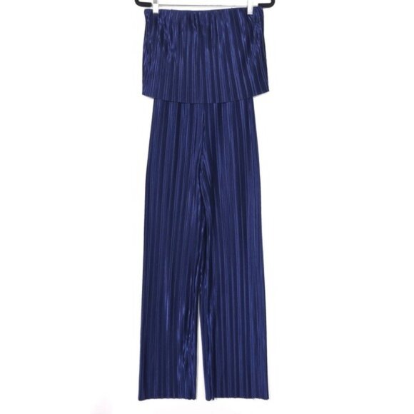 AMANDA UPRICHARD Collina Crinkle Jumpsuit Navy Size XS Pleated Strapless - Picture 6 of 14
